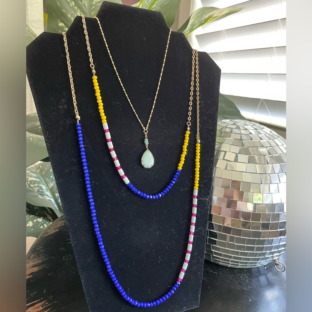 Layered Statement Necklace | Pink Blue Yellow Teal Gold